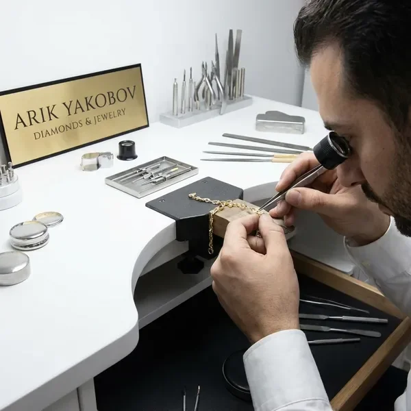 צורף מעצב צמיד זהב בהתאמה אישית בסדנה מקצועית